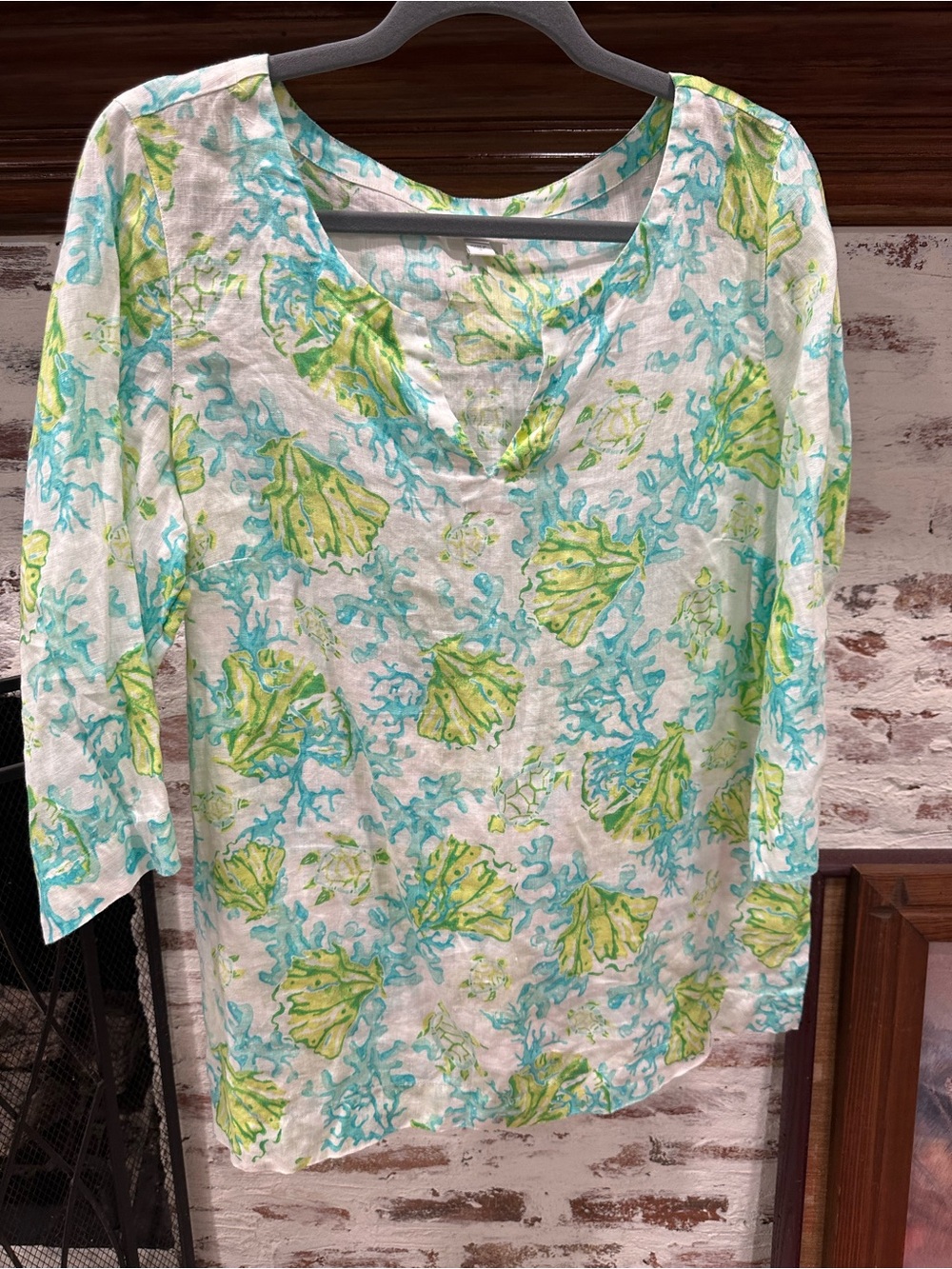 J. Jill Floral Linen Top in Aqua and Light Green